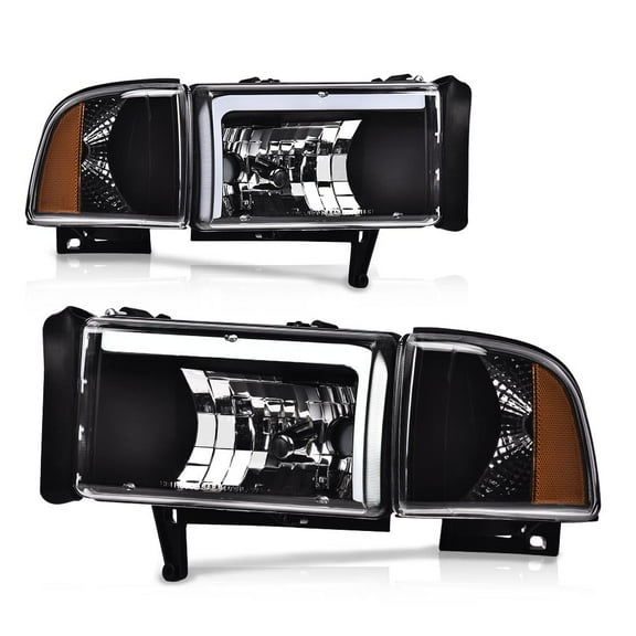 PIT66 LED Headlights,Fit for Dodge Ram 1500 2500 3500   1994-2002 Headlamps Assembly Clear Lens Black Housing Amber Reflector