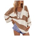 thumbnail image 2 of Utoimkio Women's Oversized Striped Shirt Half Zip Loose Fit Sweatshirt for Women Color Block V Neck Blouse Tops Casual Long Sleeve Pullover, 2 of 6