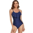 thumbnail image 4 of SWSMCLT Women's Spaghetti Strap Slimming String Scoop Neck Sexy Swimsuit Beach Bathing Suit Ruffle One Piece Swimsuit Navy XX-Large, 4 of 4