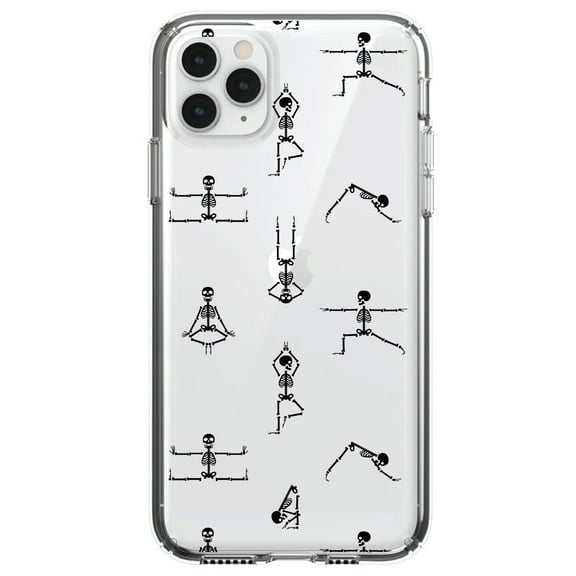 DistinctInk Clear Shockproof Hybrid Case for iPhone 13 PRO (6.1" Screen) - TPU Bumper, Acrylic Back, Tempered Glass Screen Protector - Yoga Skeletons