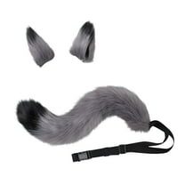 TELOLY Wolf Dog Hair Fake Animal Tail and Ears 1 Set Furry Faux Tail Real-looking Comfortable To Wear Role-Playing Props Soft Cosplay Fox Ears and Tail Costume Set Coyote Wolf Tail