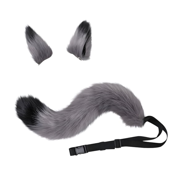 TELOLY Wolf Dog Hair Fake Animal Tail and Ears 1 Set Furry Faux Tail Real-looking Comfortable To Wear Role-Playing Props Soft Cosplay Fox Ears and Tail Costume Set Coyote Wolf Tail