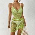 thumbnail image 2 of Tqyyweavej 2 Piece Bathing Suit Sparkly Coverup Sets for Women Halter Sleeveless Crop Tops Solid Color Drawstring, 2 of 5