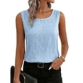 thumbnail image 6 of Aoiroe Linen Sleeveless Tank Tops,Basic Shirt Basic Summer Casual Crewneck Blouse Flowy Loose Fit Tank Top Summer Clothes Fashion Outfits Summer Basic Tank Shirt Light blue 5XL, 6 of 8