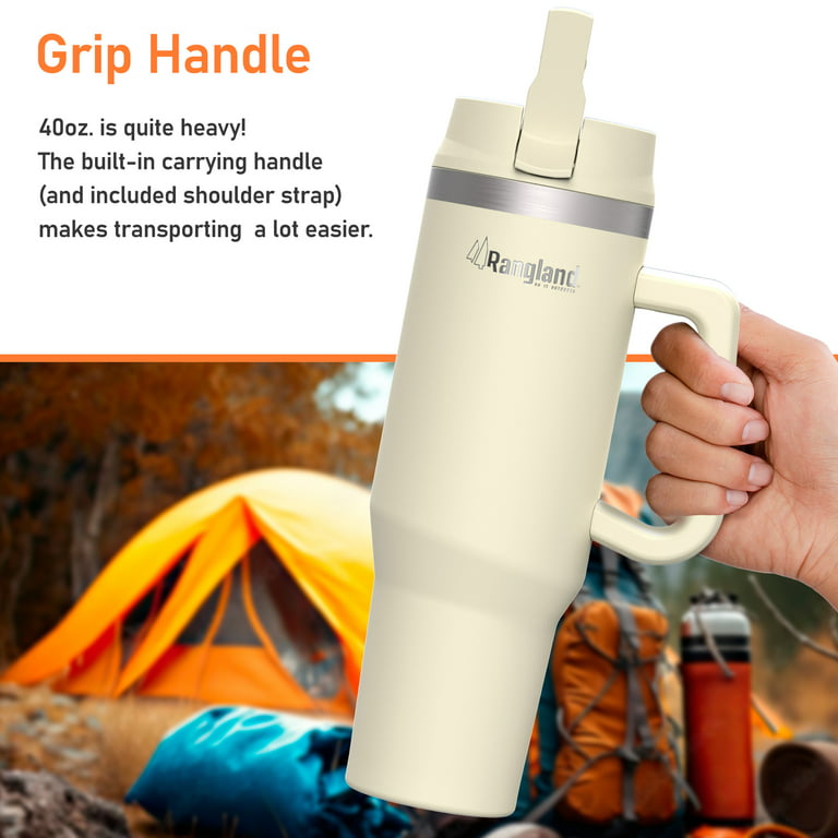 Leak-proof 40 oz Tumbler with Handle and Carrier Bag, Spill-proof Insulated  Water Bottle Cup with Sport Straw Lid and Padded Hand Strap, Neoprene  (Light Cream) 