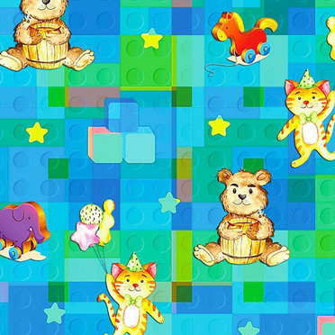 Stylish Fabric 44 in 100% Cotton Plaid Toys Design Quilting Fabric, 1 Yard By the Yard in Blue, Green, Yellow