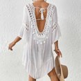 thumbnail image 3 of Oplxuo Women's Plus Size Crochet Hollow Out Swimsuit Cover Ups Summer Loose V Neck Sexy Backless See Through Beach Dress, 3 of 3