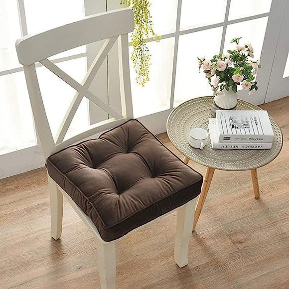Nvzi Cojines para silla con asiento cuadrado sólido, antideslizantes, suaves y cómodos, para comedor, cocina, oficina, con lazos (17" x 17" x 3", marrón)
