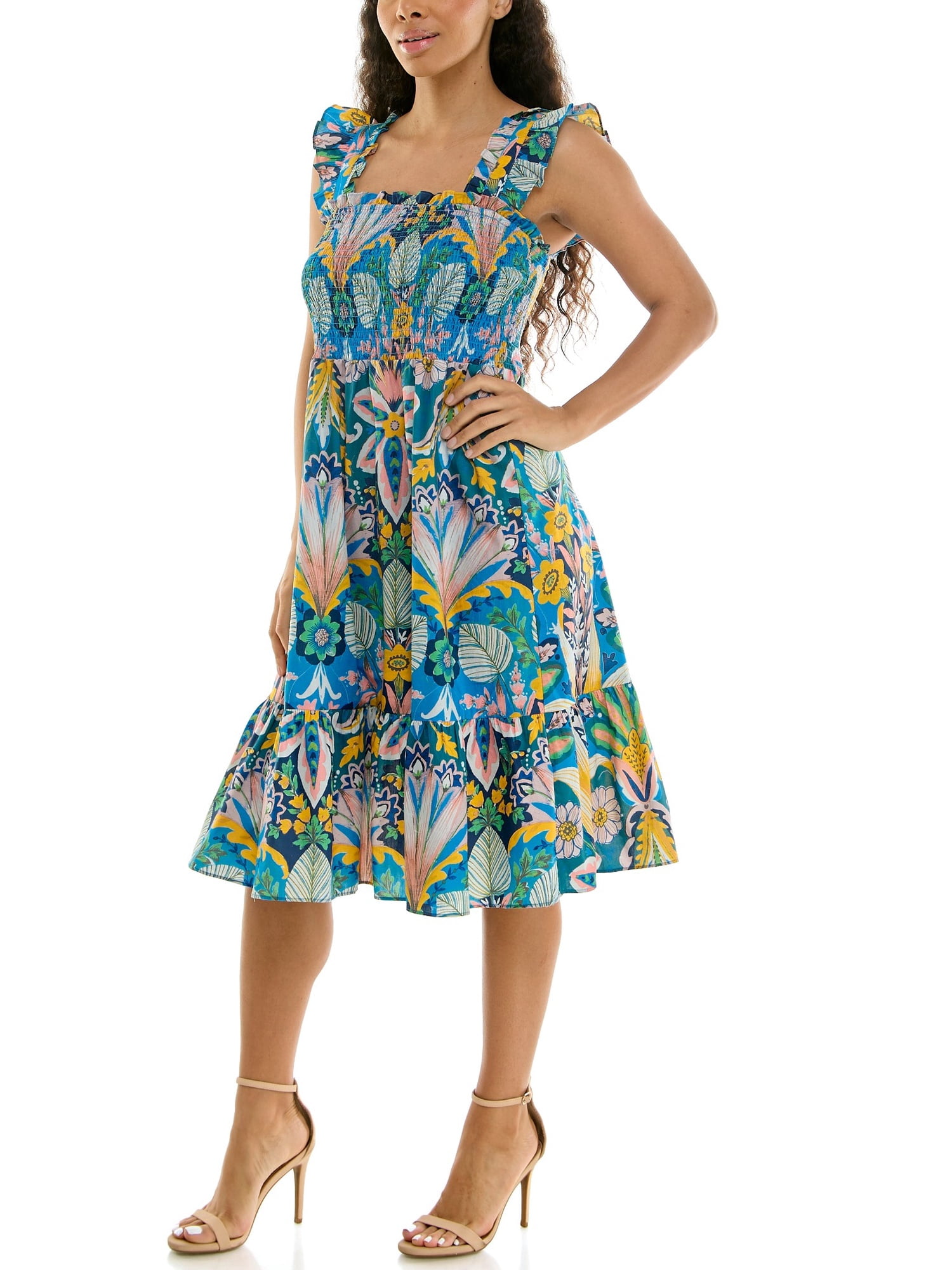 Nanette Lepore Women's Smocked Flutter Sleeve Midi Dress, Sizes XS-XXXL