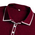 thumbnail image 7 of Men's Vertical Ribbed Polo Shirt Short Sleeve Contrast Piping Trim Stretch Collared Golf Top Casual Business Summer Shirt, 2XL, 7 of 7