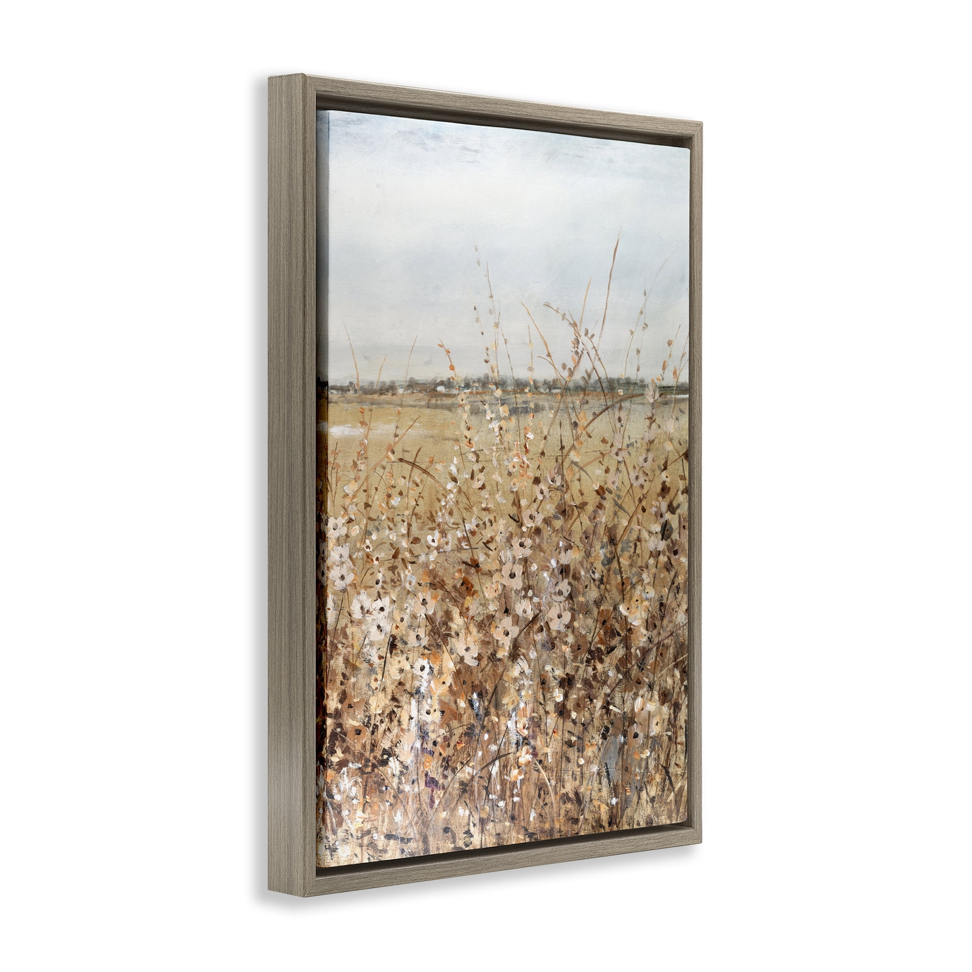 Stupell Industries View Through Meadow Flowers Landscape & Nature Painting Brown Floater Framed Canvas Art Print Wall Art, 21 x 31