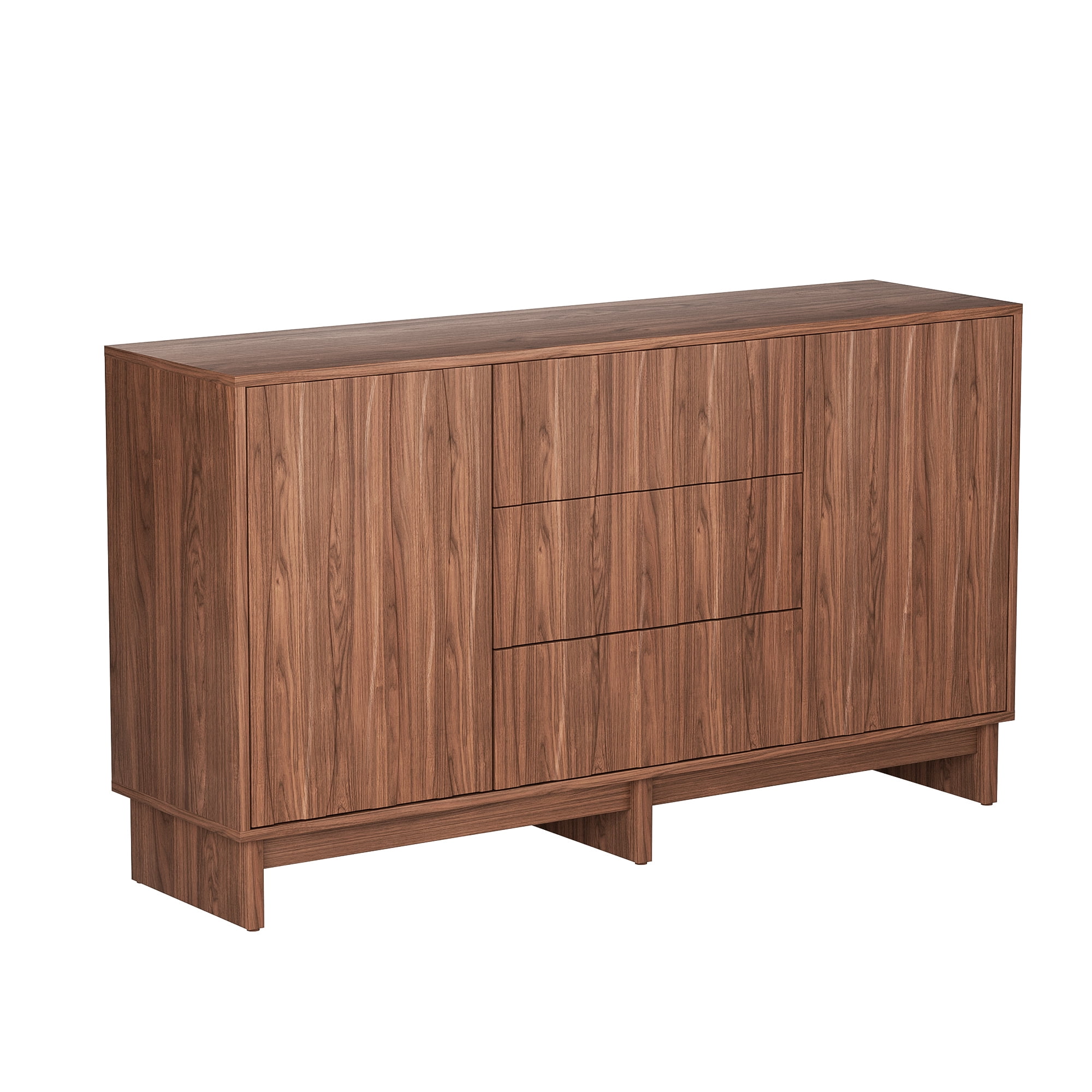 Leumius 47.2" Buffet Sideboard with 2 Doors and 3 Drawers, Walnut Finish with Stripe Grain Texture, Farmhouse Storage Cabinet for Dining Room Living Room Hallway