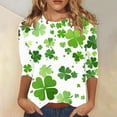 thumbnail image 2 of Diufon T-Shirts de la Saint-Patrick pour Femmes Décontractés Grande Taille Imprimé Trèfle Manches 3/4 Col Rond, 2 of 5