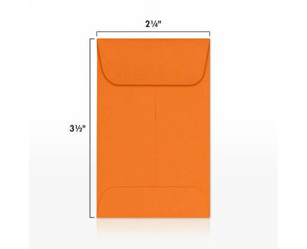 LUXPaper #1 Coin Envelopes w/ Moistenable Glue, Mandarin Orange, 2 1/4in x 3 1/2in, 80lb, 250/Pack