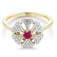 thumbnail image 2 of Gem Stone King 18K Yellow Gold Plated Silver Red Ruby and I Diamond Engagement Ring for Women | 0.14 Cttw | Round 3MM | Gemstone July Birthstone | Size 6, 2 of 2