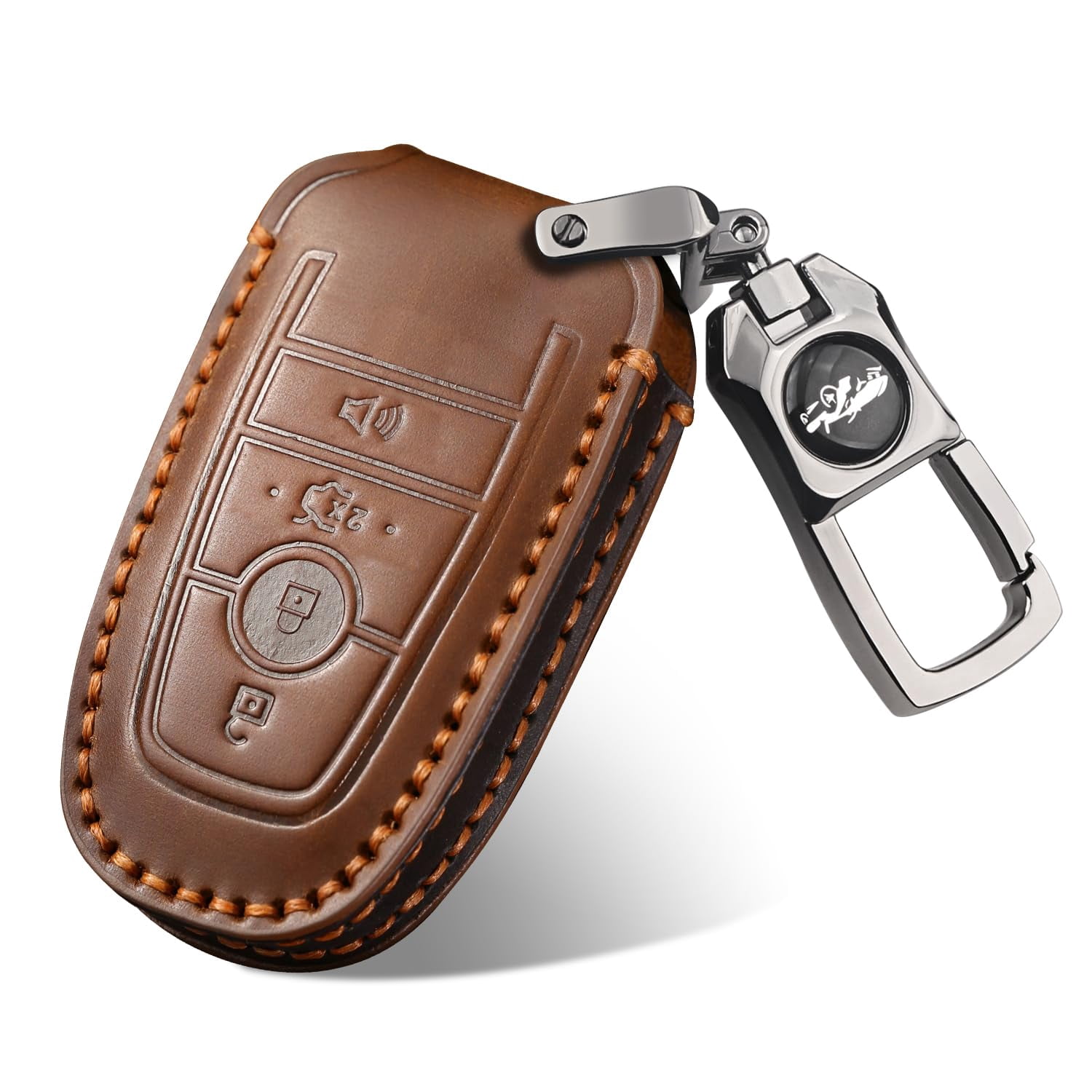 Key Fob Cover Compatible with Fit for Ford Bronco Explorer F-150 Mustang Ranger Escape Edge Expedition Fusion Lincoln Rugged Leather 4-Button Remote Key Case Keychain Case Holder Protector