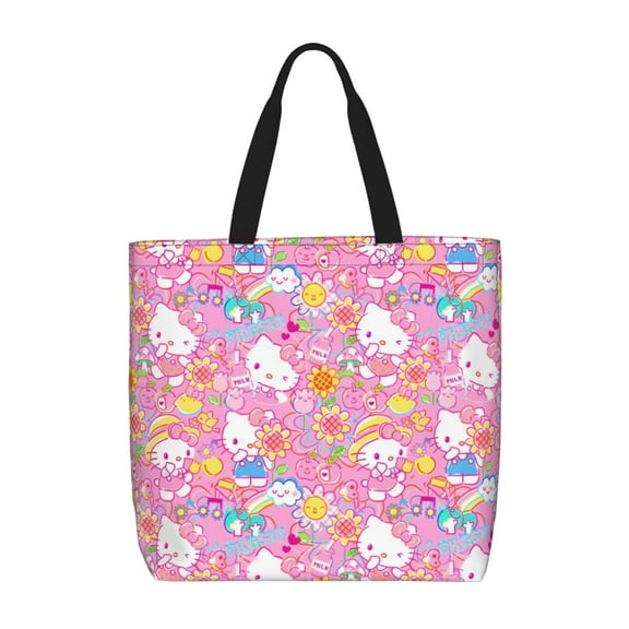 Lsque Sanrio Pattern Tote Bag for Women, HandBags with Zipper, Large Capacity Casual Shoulder Handbags with Inner Pockets