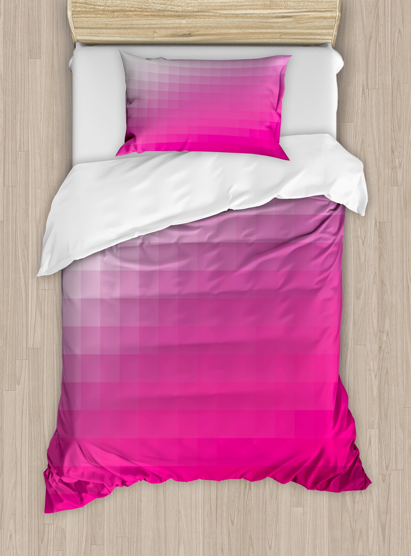 Hot Pink Duvet Cover Set Modern Art Mosaic Tiles Gradually Ombre Hot Pink Duvet Cover Set Modern Art Mosaic Tiles Gradually Ombre Inspired Squares Image Decorative Bedding With Pillow Shams Dark Purple