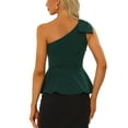 thumbnail image 3 of INSPIRE CHIC Women's One Shoulder Bow Ruffled Elegant Peplum Top XL Dark Green, 3 of 6