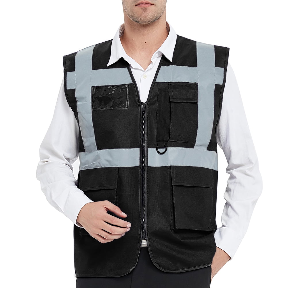 GOGO 5 Pockets High Visibility Safety Vest with Reflective Strips, Working Uniform VestBlackXL