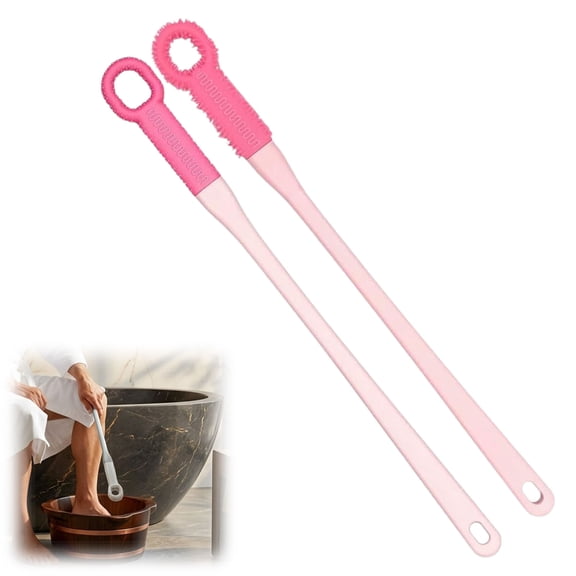 Toe Cleaning Brush with Long Handle- Soft Rubber Shower Foot Scrubber, Exfoliator for Seniors, Men, Women.(Pink 2pcs)