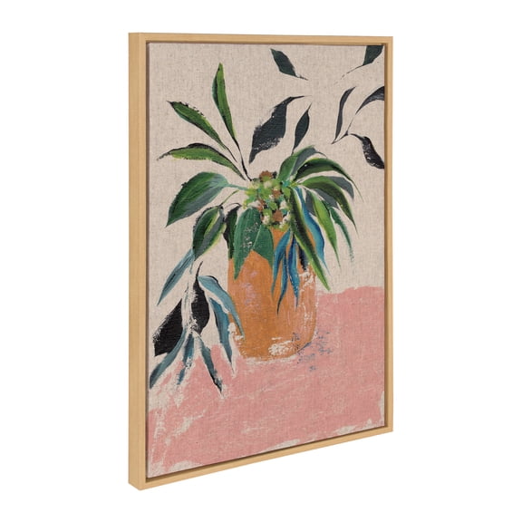 Kate and Laurel Sylvie Wild Foliage lI Neutral Linen Framed Canvas Wall Art by Nikita Jariwala, 23x33 Natural, Modern Painted Greenery Bouquet Art for Wall