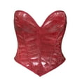 thumbnail image 3 of Feancey Faux Leather Overbust Corsets for Women Sweetheart Neckline Bustier Top Lace Up Tube Tops PU Bandeau Waist Cincher Shapewear Red M, 3 of 10