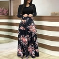 thumbnail image 2 of Women‘s Floral Maxi Dress Long Sleeve Patchwork High Waist A Line Dresses Casual Fall Boho Dress with Pockets, 2 of 6