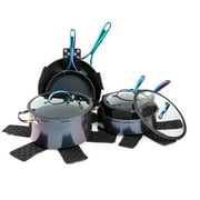 Thyme & Table 12-Piece Ceramic Non-Stick Cookware Set, Signature Collection, Non-Toxic Pots and Pans Set - Black Rainbow