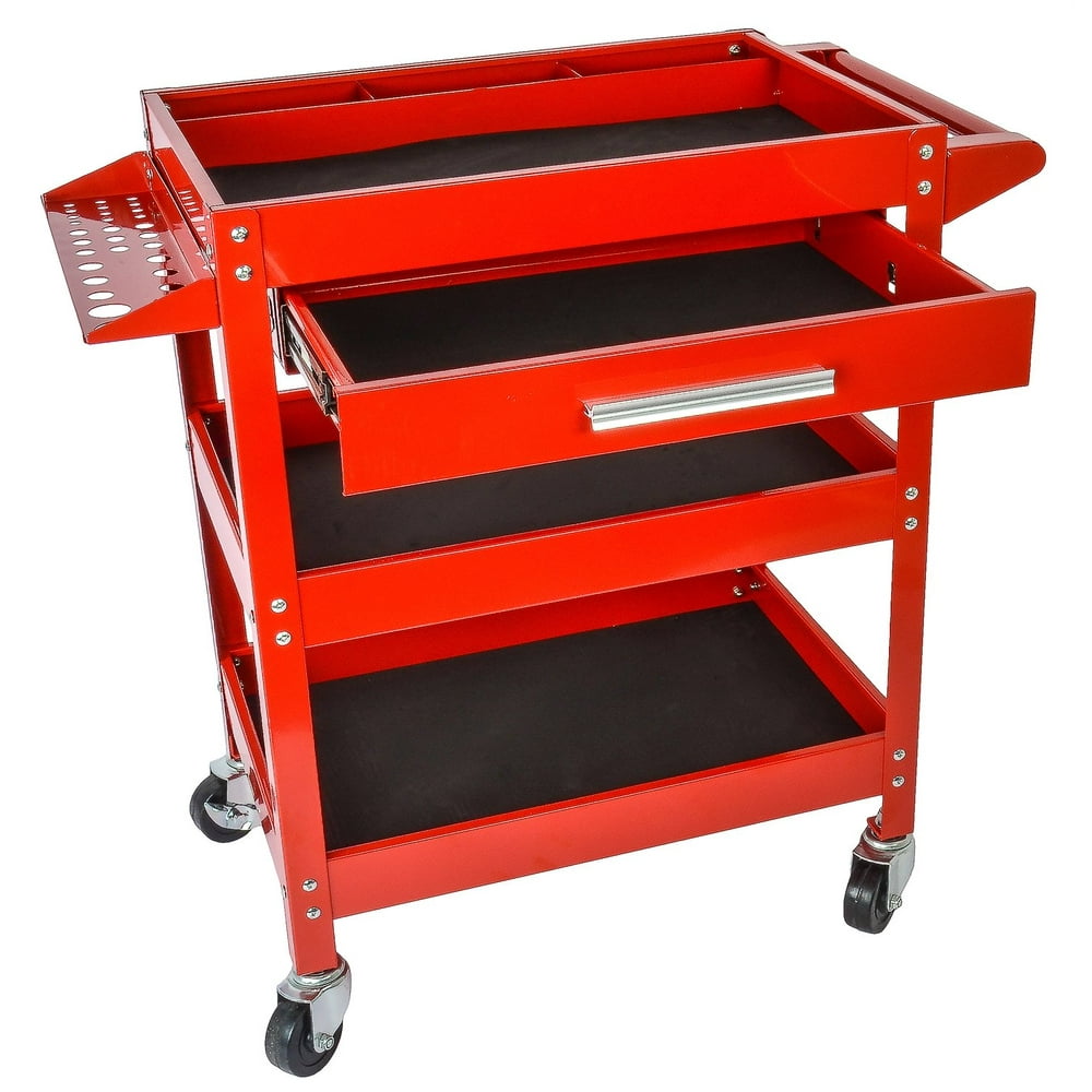 JEGS 81424 3Shelf Shop Cart 200 lb. Capacity Red with Drawer Walmart