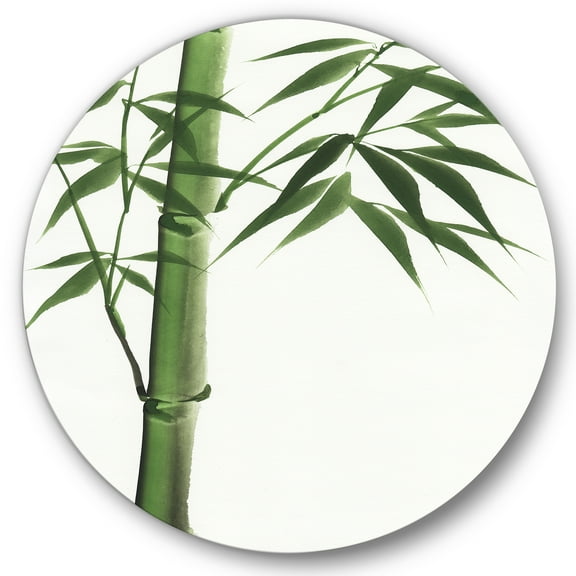Designart 'Detail Of Dark Green Bamboo On White III' Traditional Circle Metal Wall Art 36x36 - Disc of 36