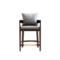 Manhattan Comfort Ritz 26.5" Faux Leather Counter Stool in Gray/Walnut