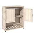 thumbnail image 6 of YODOLLA Potting Bench, Wooden Outdoor Storage Cabinet with Adjustable Shelf, Patio Storage with Metal Tabletop, Potting Table for Garden, Patio and Lawns, Beige, 6 of 9
