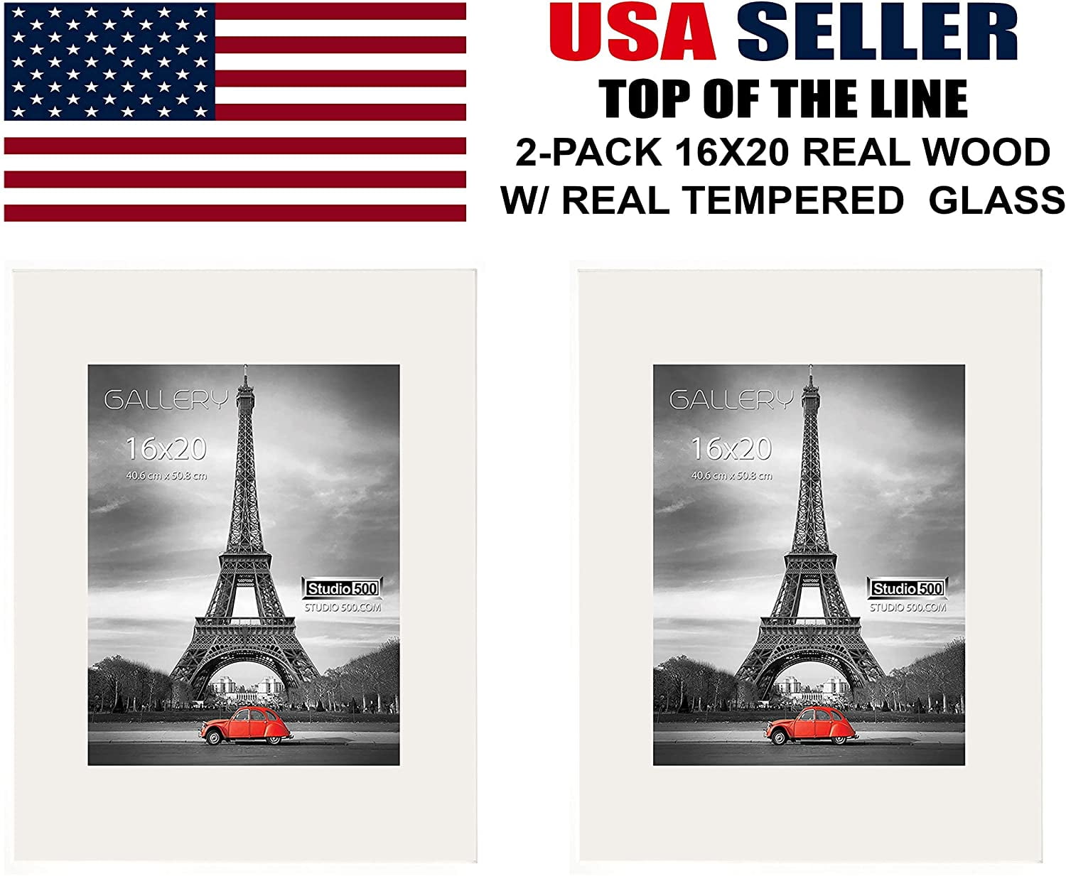 Studio 500 Luxury Collection 1-Opening 16 x 20 in Matted to 11 x 14 in, 11 x 14 in Photo Frames, Brushed White Over Pine Wood, 2 Count