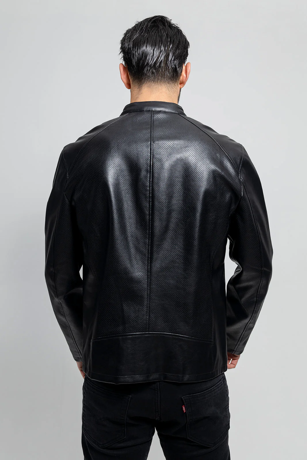Whet Blu OLIVER Vegan Faux Leather Fashion Ban Collar Lightweight Casual Zip Up Jacket Men Black 2XL