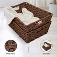 thumbnail image 5 of Large Wicker Storage Basket, Metal Frame, Set of 2, Washable Waterproof, 15" x 10.3" x 5.2", Brown Color, Woven Basket for Pantry, Toilet, Bathroom, Bedroom, Patio, 5 of 6