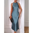 thumbnail image 4 of Dusty Blue Elegant Sleeveless High Neck Maxi Dress With Fishtail Hem, 4 of 7