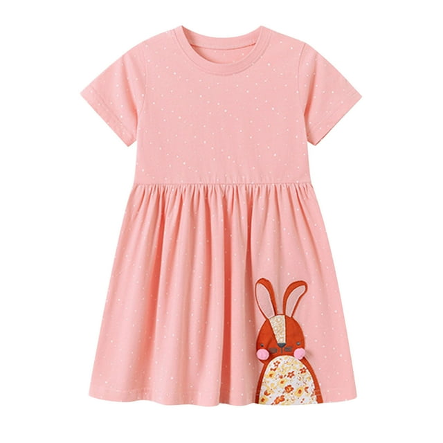 Robes pour Filles Enfants Tout-Petits Filles Robe d'Été en Coton Dentelle Manches Courtes à Volants Évasée Midi Décontractée Robes pour Enfants Robe Rose 5 Ans-6 Ans