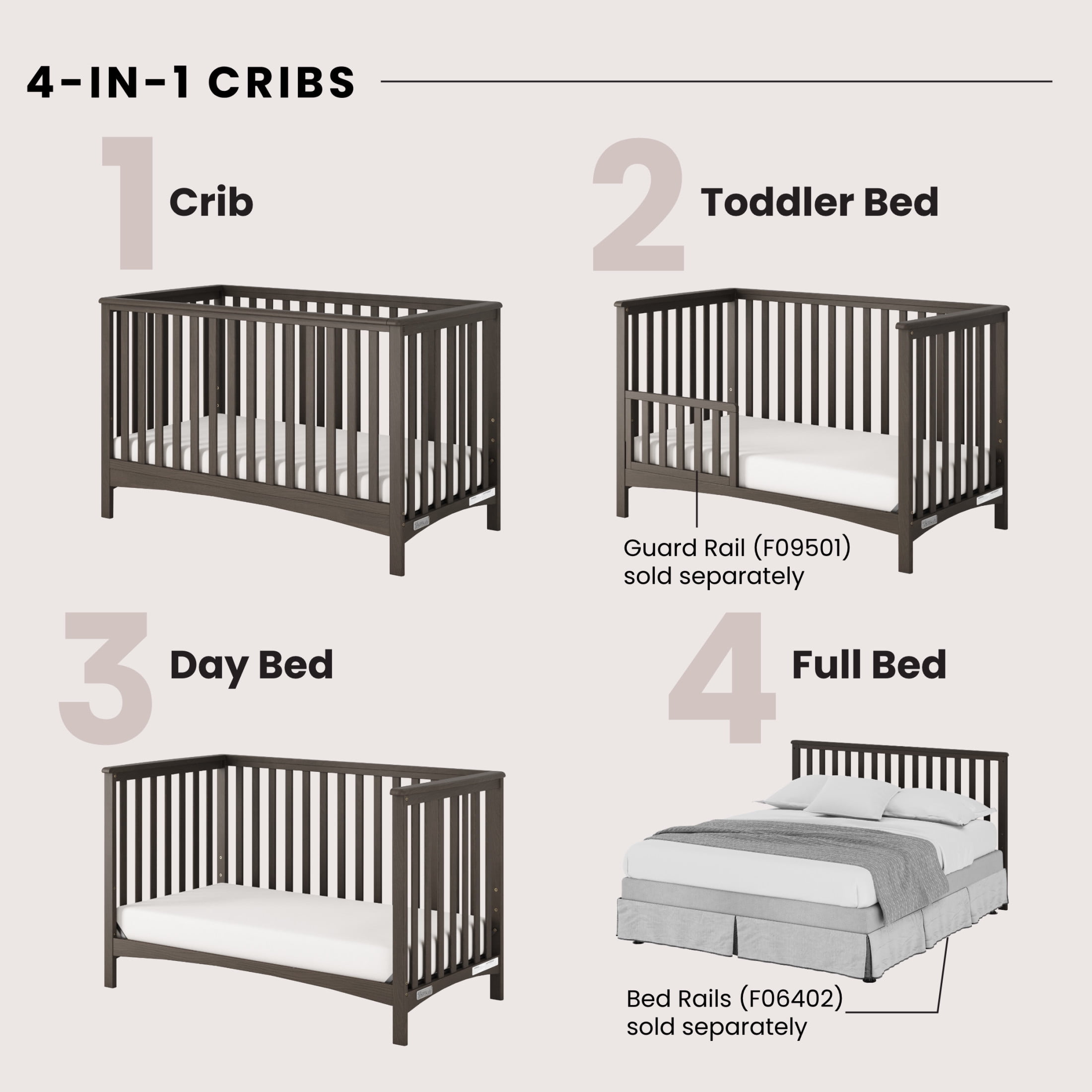 London 4-in-1 Convertible Baby Crib in Dapper Gray by Forever Eclectic™