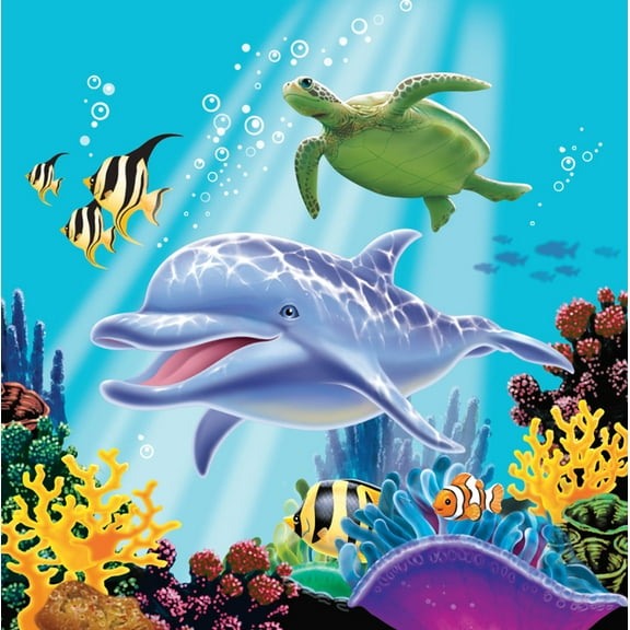 Dolphin Under the Sea Edible Cake Topper Image Cupcakes Ocean Baby Shower Edible