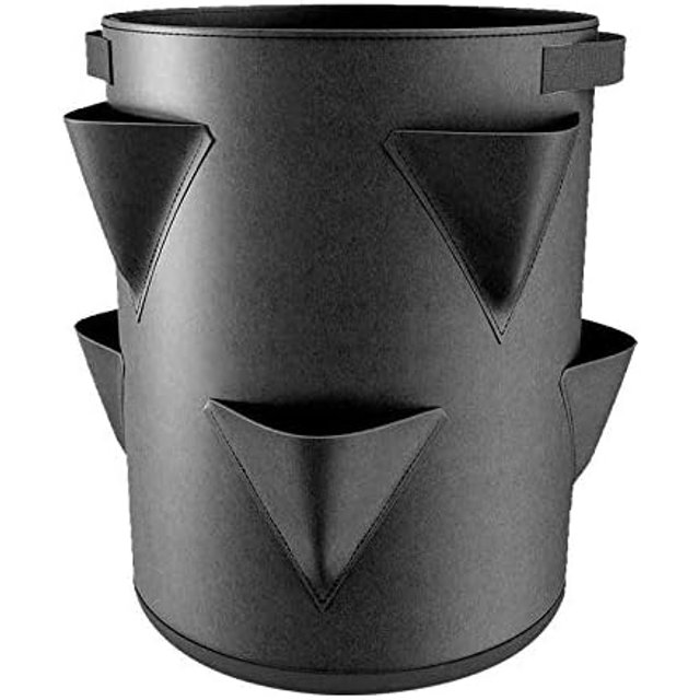 (30X35CM (6 puertos) 26L/7 galones, mediano negro) Bolsa para plantar en jardín Bolsa para verduras de un galón, contenedor para plantar fresas de fieltro transpirable, bolsa para plantas negra