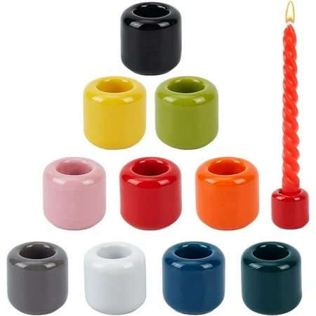 Porcelain 1 set 10 Pcs Ceramic Chime Candle Holder Set 10 Colors Ceramic Candle Holder Handmade Candlestick Holder Set for Home Decor Dinning Wedding Party Aromatherapy Votive Inner Diameter: 0.7inch