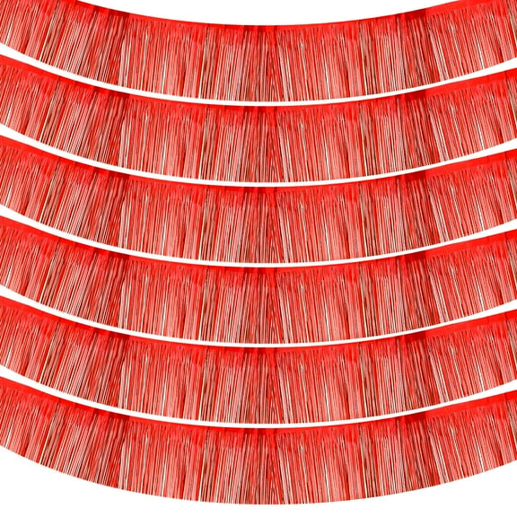 Foil Fringe Garland 10 Feet, 6 Pack Fringe Banner Wall Hanging Curtain Backdrop for Wedding Birthday, Red