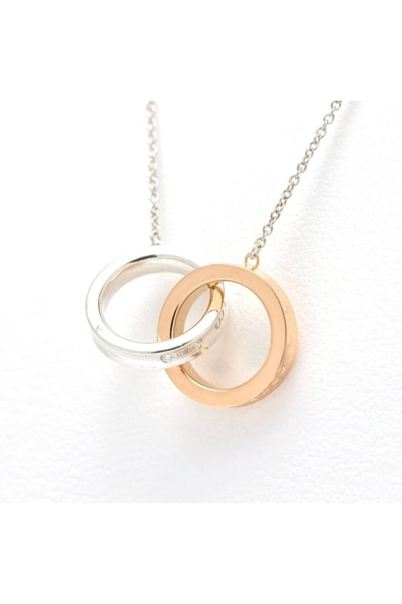 Pre-Owned Tiffany & Co. 1837 Interlocking Circle Pendant Necklace 60013936 18KPG 925 Sterling...