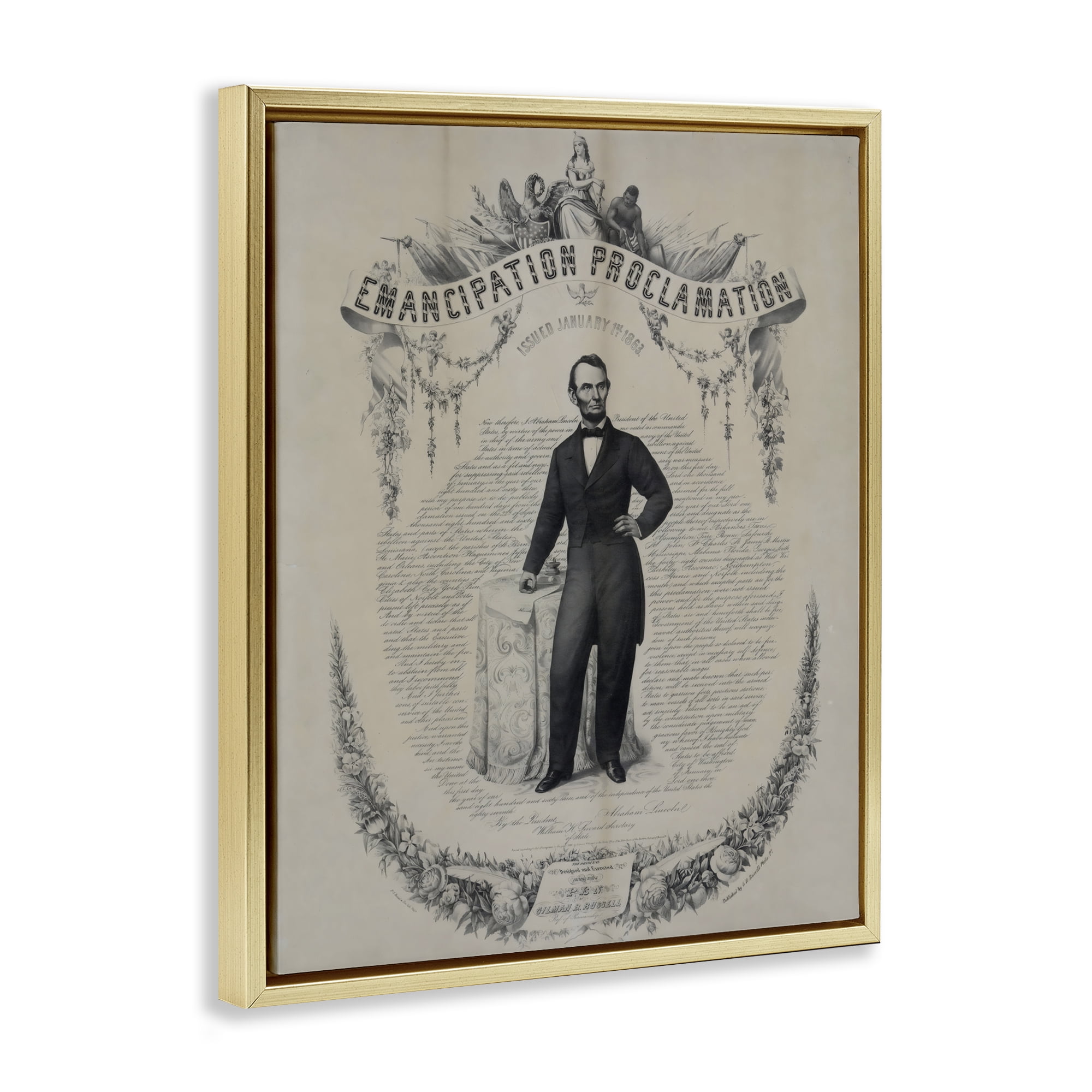 Stupell Industries Lincoln with Emancipation Proclamation Gold Framed Floater Canvas Wall Art, design by Arlington Prints