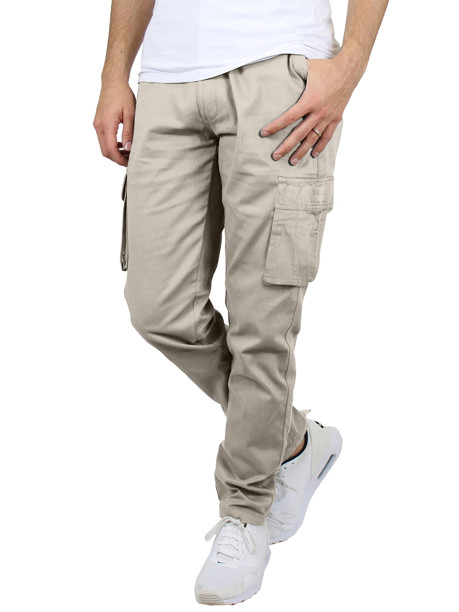 Men's Belted Slim Fit Cotton Cargo Pocket Pants