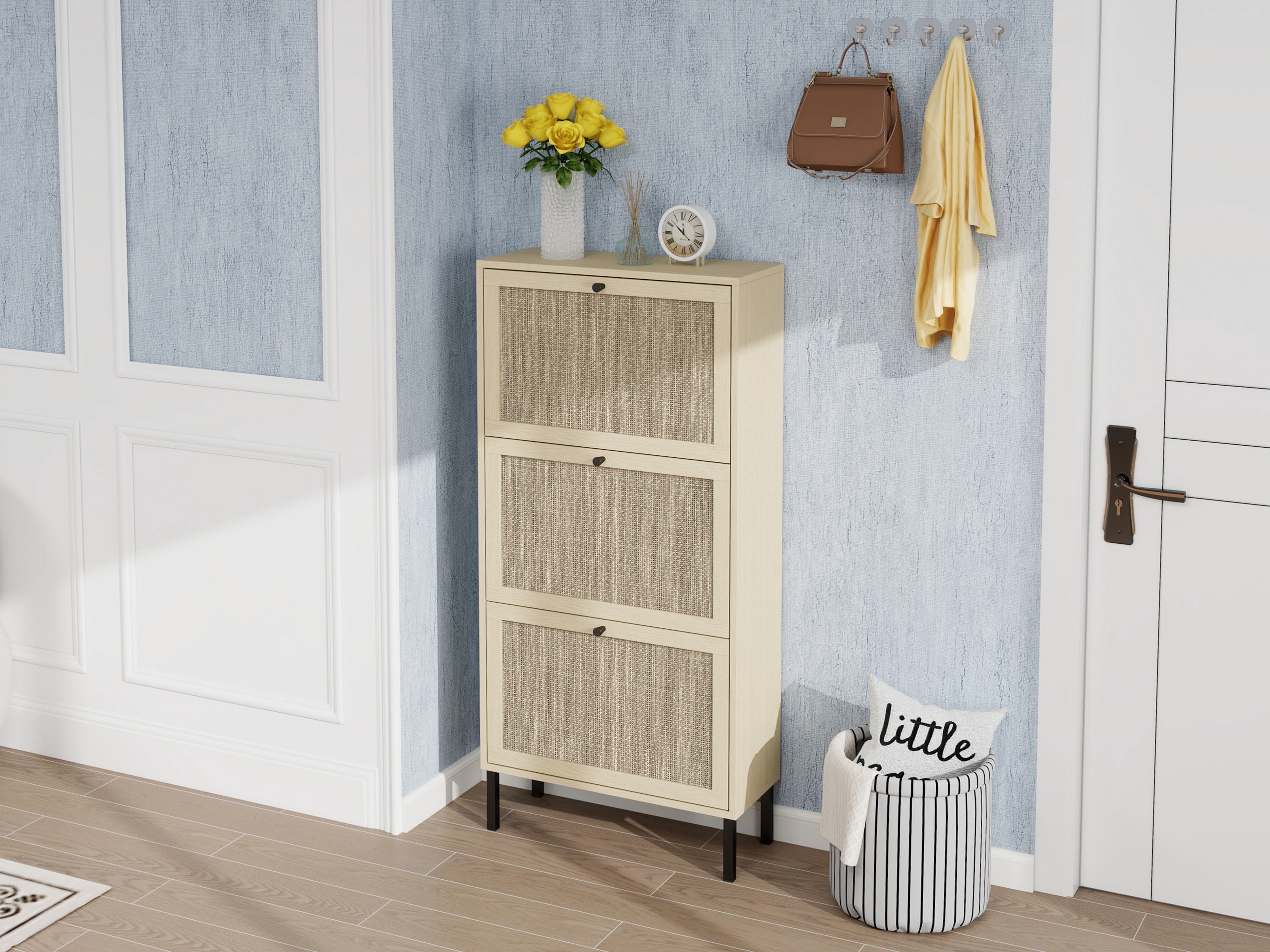 Leumius Shoe Storage Cabinet for Entryway,Modern Shoe Cabinet Storage with 3 Flip Drawers,Slim Freestanding Wood Shoe Rack for Entryway,Bedroom,Living Room,Natural02