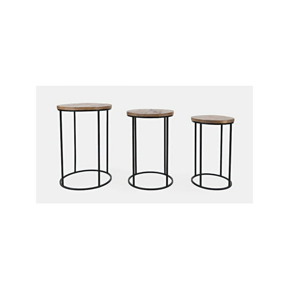 Jofran Warner Round Modern Rustic Solid Wood and Metal Nesting End Tables - Set of 3