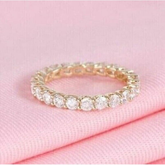 2Ct Round Lab-Created Diamond Womens Full Eternity Ring 14k Yellow Gold Plated Sterling Silver