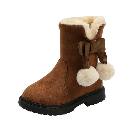 

TOWED22 Toddler Girl Winter Boot Fashion Autumn and Winter Girls Snow Boots Thick Bottom Non Slip Warm and Comfortable Solid (Brown 2 Big Kids)